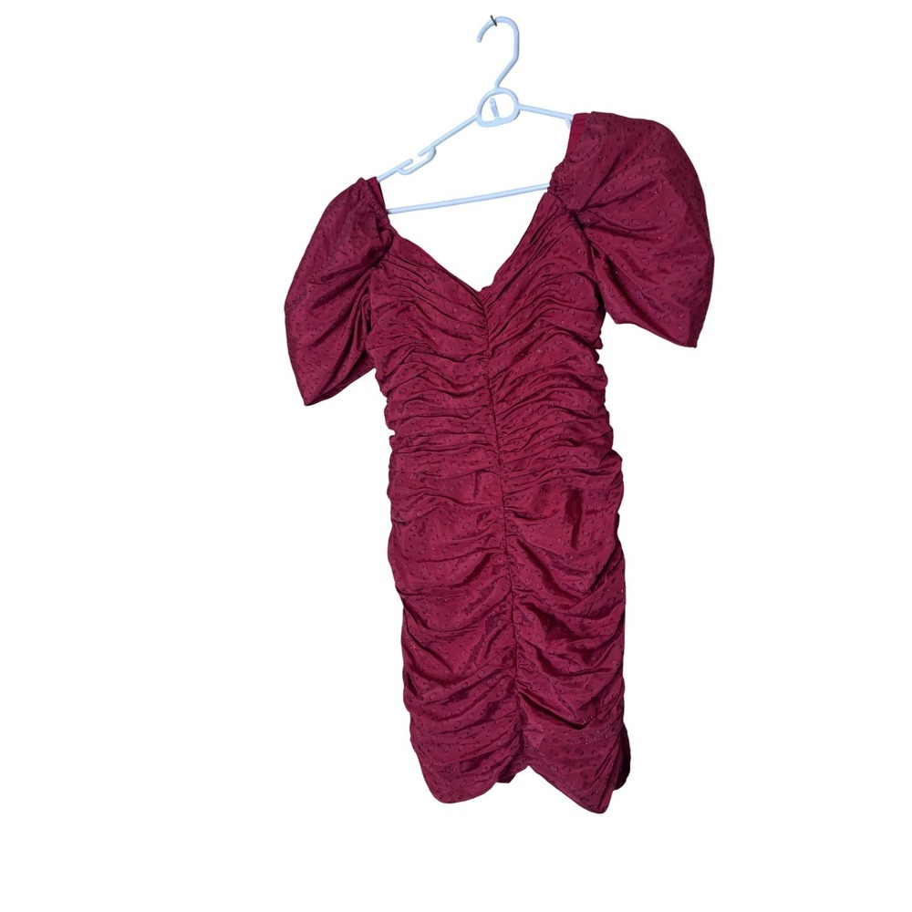 Anthropologie Hutch Womens‎ 4 Red Ruched Puff Sleeve Bodycon Glitter Party Mini